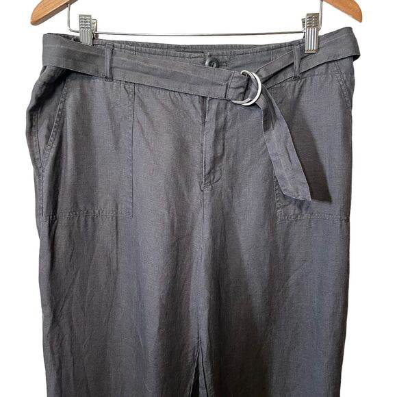 TAHARI Women's Charcoal Gray Belted High Rise Flare Leg Career Dress Pants 12 - Picture 2 of 9